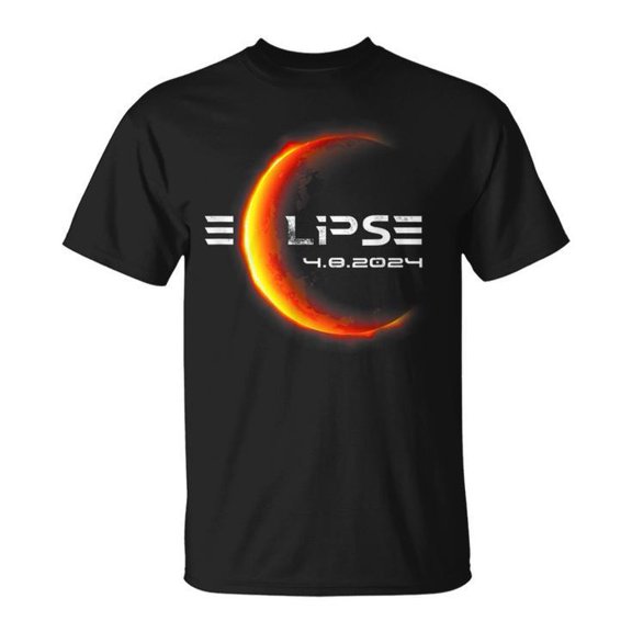 Eclipse Totality April 8 2024 Total Solar Event Unisex Adult Cotton T-Shirt Casual Wear Commemorative Graphic Comfortable Tee, Size M, Color Black