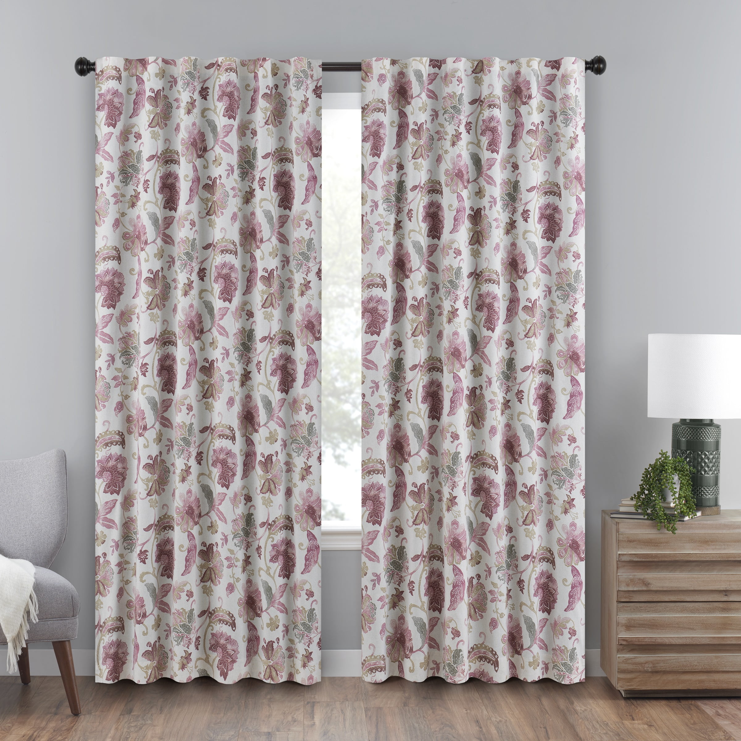 Eclipse Traditional Floral Rod Pocket Blackout Curtain Panel, 52" x 84"