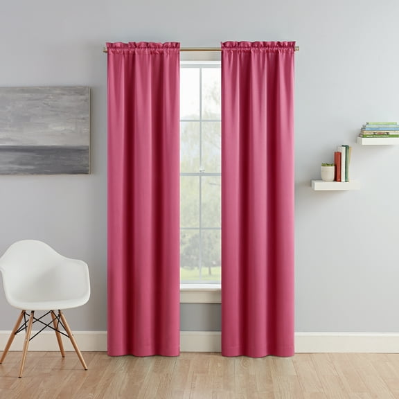 Eclipse Tricia Solid Curtain Panel Pair, Room Darkening Rod Pocket Curtain Thermapanel, (2 Panels), 52 in Wide x 63 in Long, Pink