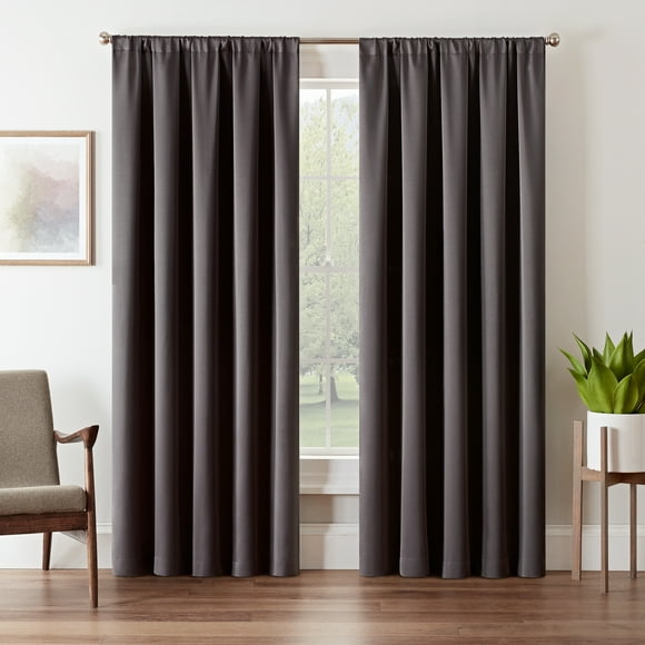 Eclipse Tricia Solid Curtain Panel, Room Darkening Rod Pocket Curtain Thermapanel, (1 Panel), 52 in Wide x 95 in Long, Grey
