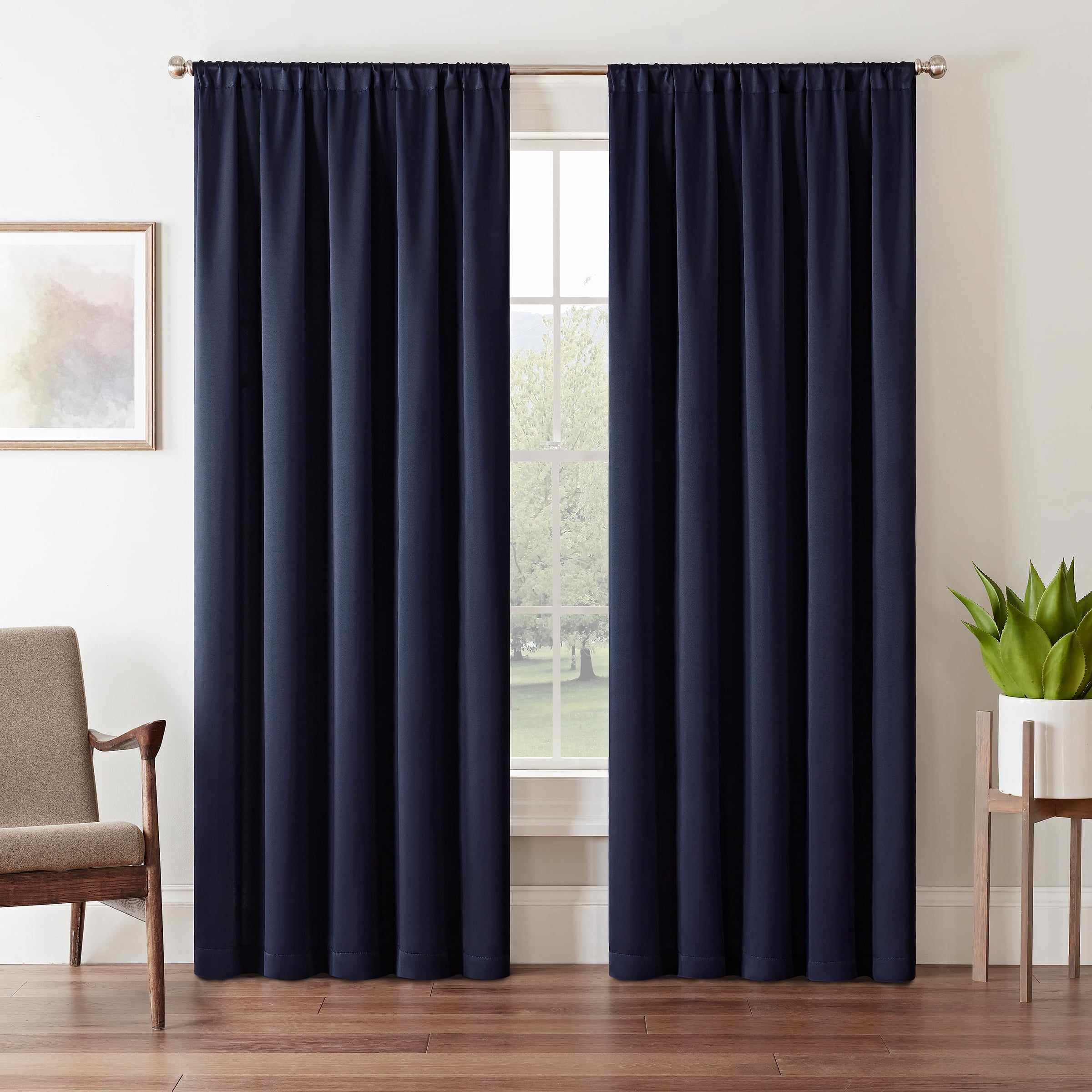 Midnight Polyester Room-Darkening Rod Pocket Curtain Panel