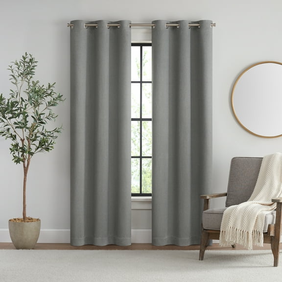 Eclipse Twill Blackout Twill 2 Pack Window Curtain Panels, Grommet - 37" W x 63" L - Smoke