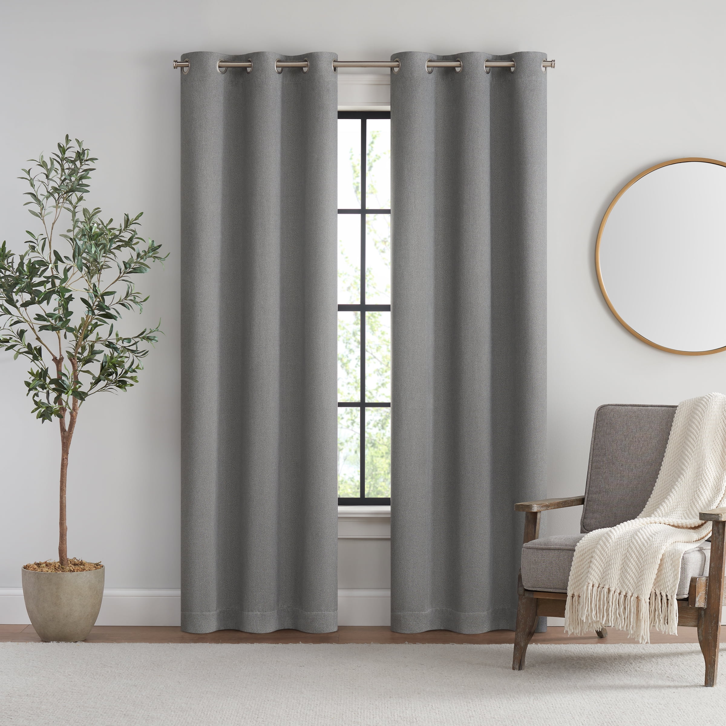Eclipse Twill Blackout Twill 2 Pack Window Curtain Panels, Grommet - 37" W x 84" L - Smoke