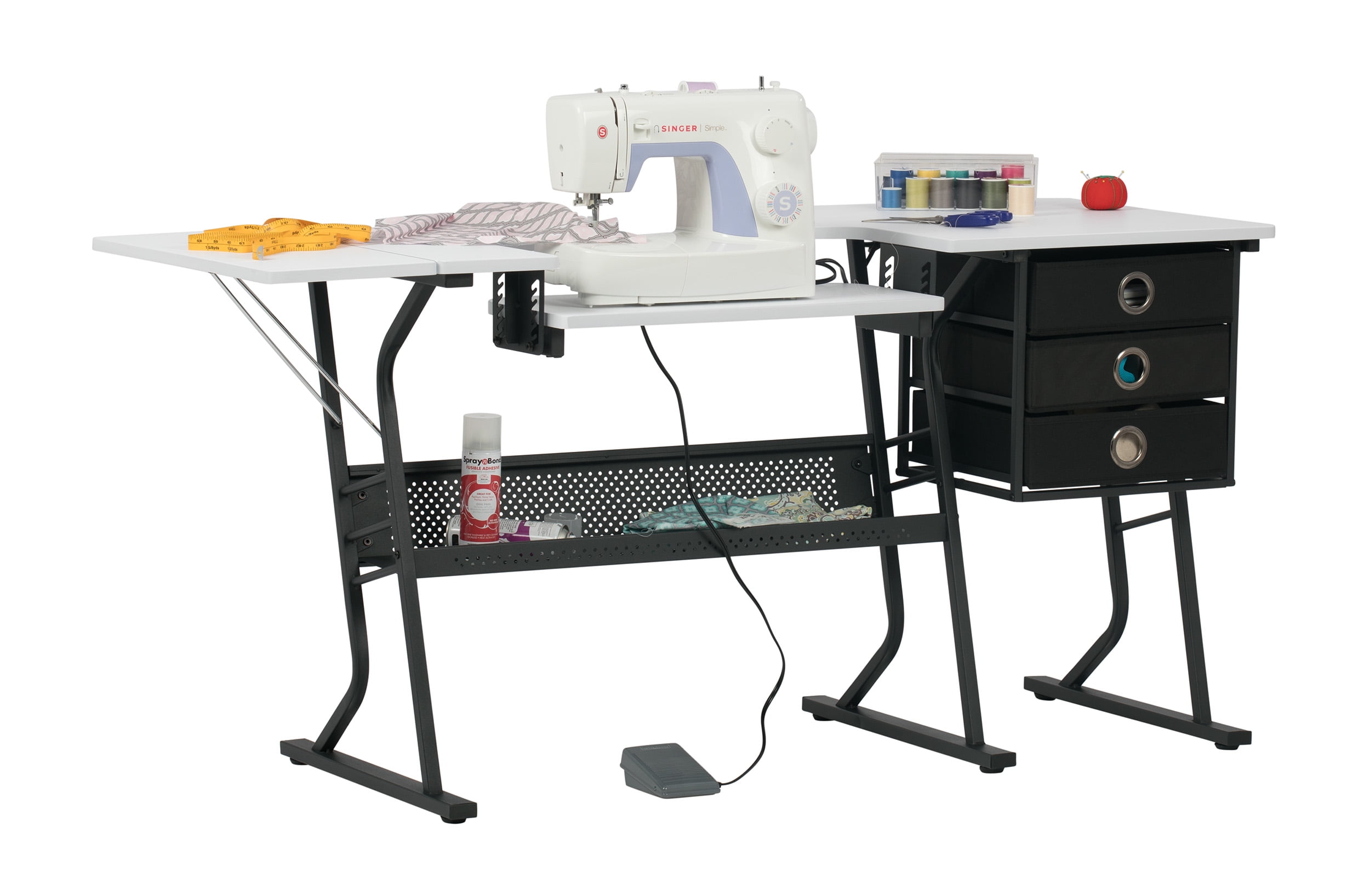 Sew Ready Eclipse Ultra Hobby/Office/ Sewing Desk with Height Adjustable Platform and Storage Black/White