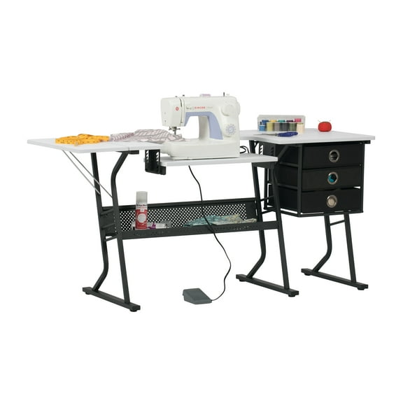Sew Ready Eclipse Ultra Hobby/Office/ Sewing Desk with Height Adjustable Platform and Storage Black/White
