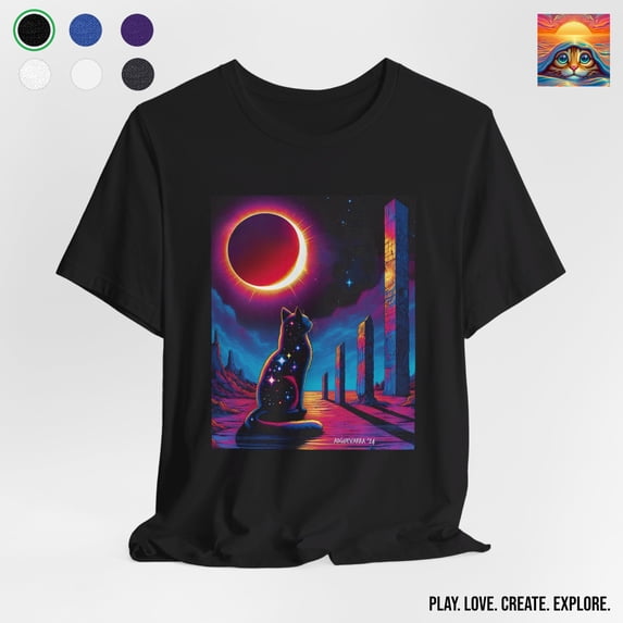 Eclipse Watcher III T-Shirt - Celestial Moon Cat Tee - Walmart.com