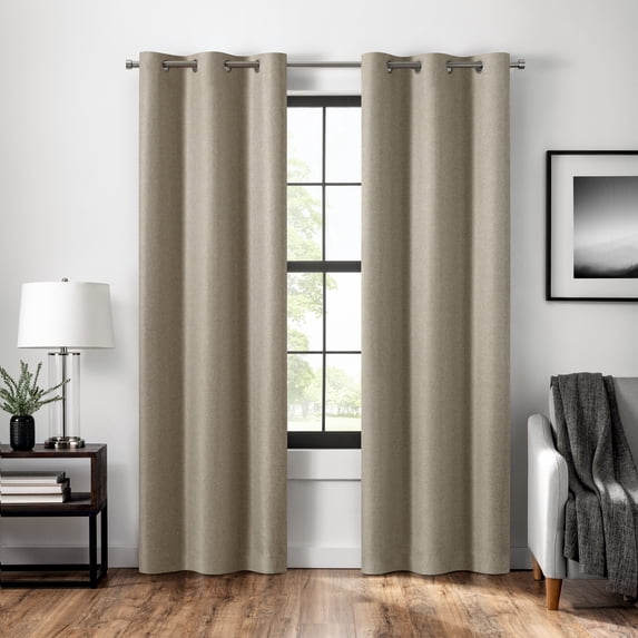 Eclipse Welwick Magnitech 100% Blackout Curtain, Grommet Window Curtain Panel, Seamless Magnetic Closure, 63 in long x 40 in wide, (1 Panel), Tan