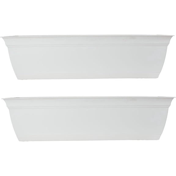 Eclipse Window Planter Box w/Removable Attached Saucer - Long Planter Box for Windowsills - Plastic Rectangular Outdoor Planters for Herbs & Flowers (30 White, Pack of 2)