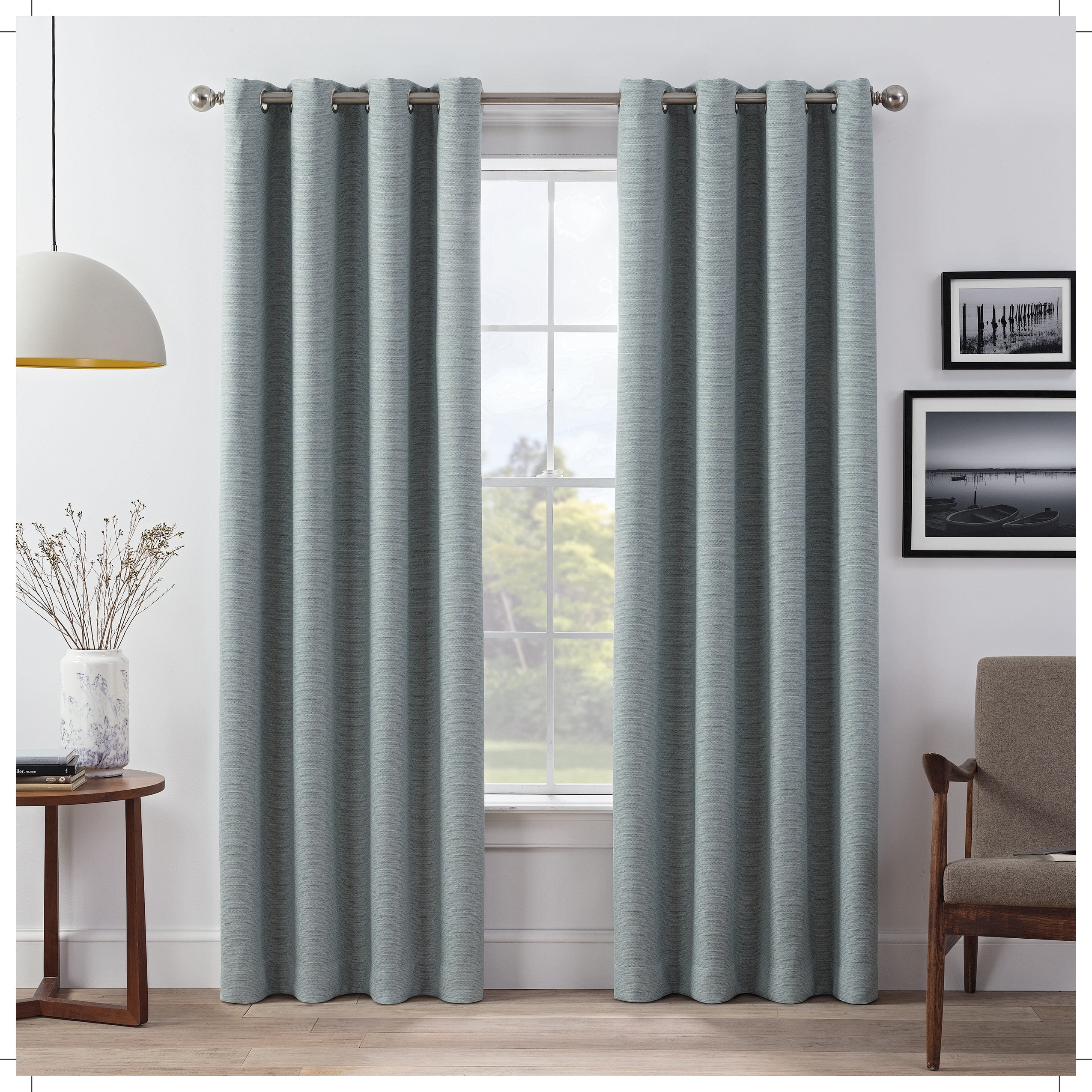Eclipse Wyckoff Blackout Thermaweave, Grommet Window Curtain Panel Pair, 2 Panels, 52 In Wide x 84 In Long, Spa