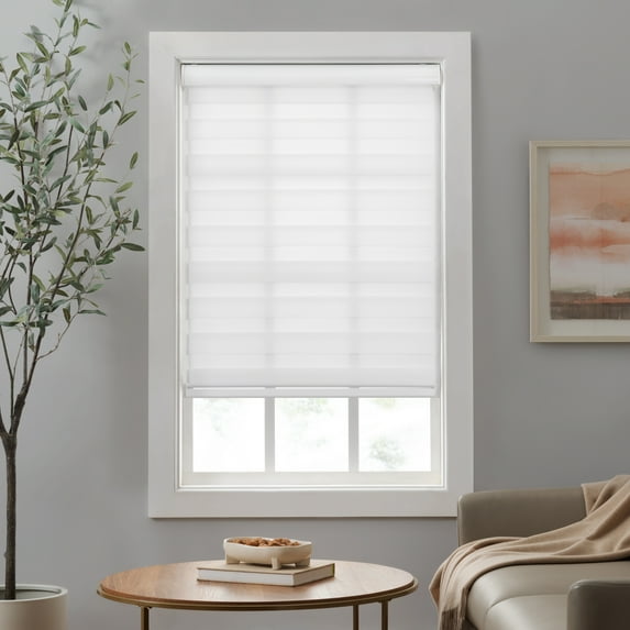 Eclipse Zebra Shades, Cordless Roller Shades, Light Filtering Window Shades, 34 in Wide x 72 in Long, White