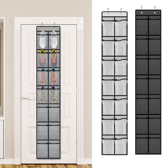 EclipseJewels 14-Pocket Over The Door Shoe Organizer, Mesh Transparent Fabric Shoe Rack Storage Bag with 4 Hooks, Space-Saving Hanging Shoe Bag,a