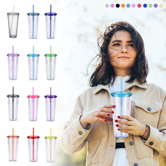 EclipseJewels 24oz (710ml) Clear Plastic Straw Cup with Lid, Creative Transparent Cold Drink Tumbler for Smoothies, Iced Coffee & Bubble Tea, BPA-Free,Yellow