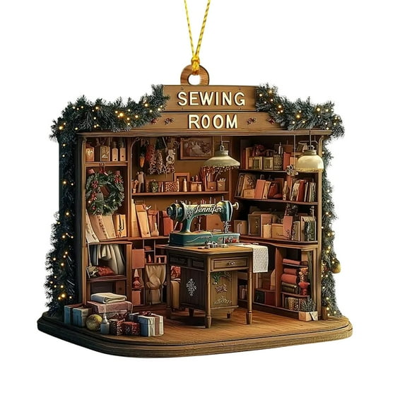 EclipseJewels 2D Acrylic Sewing Room Christmas Ornament, Vintage Sewing Machine Design Xmas Tree Decoration, Unique Stocking Stuffer for Craft Lovers