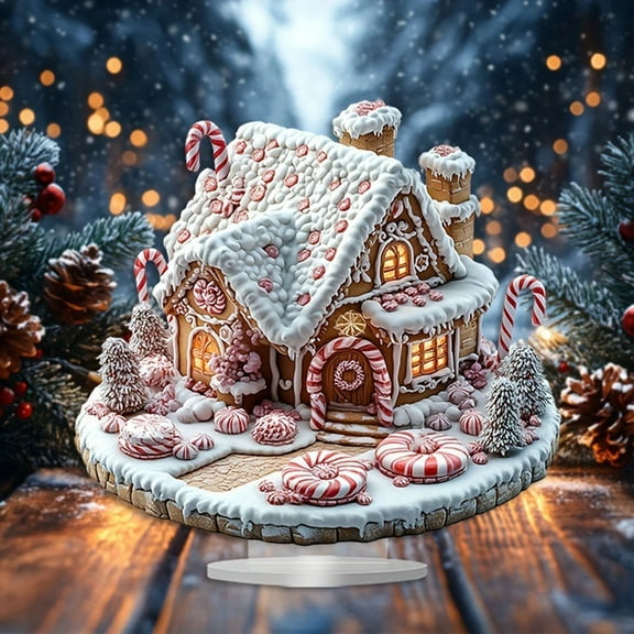 EclipseJewels 2D Acrylic Snow Globe House Decor with Cotton Candy Design, Winter Village Tabletop Centerpiece for Christmas Holiday Home Decor and Gift Giving