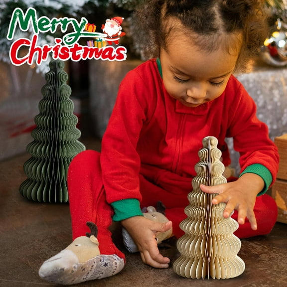 EclipseJewels 3D Paper Christmas Tree Decor 8 Inches Tall, 9-Layer Foldable Desktop Tree for Holiday Office Desk Decorations and Festive Party Scene Props,Dark Green