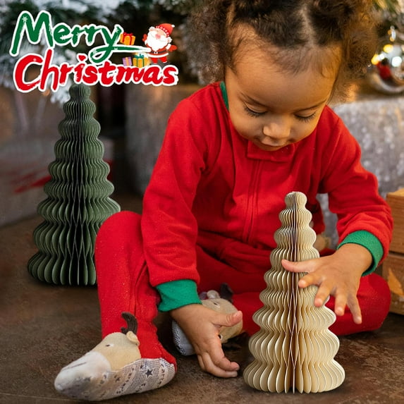 EclipseJewels 3D Paper Christmas Tree Decor 8 Inches Tall, 9-Layer Foldable Desktop Tree for Holiday Office Desk Decorations and Festive Party Scene Props,Dark Green