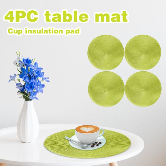 EclipseJewels 4-Pack 15-inch Round Woven Placemats, Non-Slip and Heat-Resistant Tableware Mat for Dining Table, Decorative PP Weave Table Protector for Home and Party Use,Green
