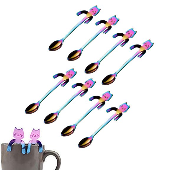 EclipseJewels 4-Piece Tea, Soup, Sugar, and Dessert Seasoning Spoon Set, Smiling Cat Design, Cute Tableware for Coffee, Dessert, and Kitchen Use, Fun and Functional Utensils,Multicolor