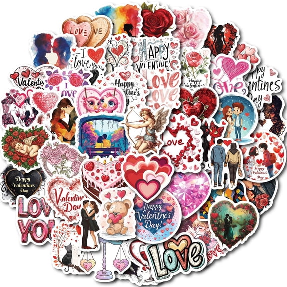 EclipseJewels 50 Pcs Love Graffiti Stickers, Vinyl Decals for Bike, Water Bottles, Laptop, Refrigerator, Luggage, Phone, and Skateboard, Valentine's Day Series,muticolor