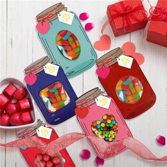 EclipseJewels 50 Valentine's Day Candy Cards with Drifting Bottle Shape, Bulk Party Gift Exchange for School Classroom, Valentine's Day Celebration Supplies,Multicolor