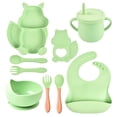 thumbnail image 1 of EclipseJewels 9-Piece Squirrel Themed Silicone Dining Set, Includes Divided Plate, Bowl, Bib, Straw Cup, Spoons, Forks, and Teether, Complete Feeding Kit for Beginners and Families,Green, 1 of 5