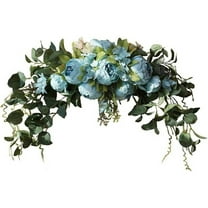 EclipseJewels Artificial Floral Swag Garland, 30in Handmade Rose & Peony Arch Decoration with Green Leaves for Wedding, Valentine's Day, and Home,Blue