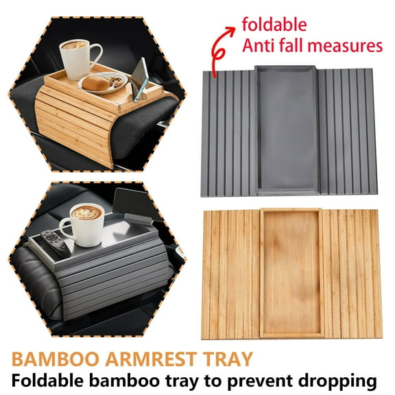 EclipseJewels Bamboo Sofa Armrest Tray with Bracket, Foldable Couch Side Table & Car Armrest Organizer, Anti-Fall Design for Snacks, Drinks, and Remote,Khaki