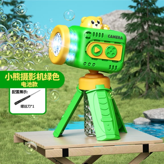 EclipseJewels Bubble Machine - Camera Shape Handheld Rechargeable Bubble Blower with Music & Lights, Includes Solution, Perfect Bubble Machine for Kids Outdoor Play,Green