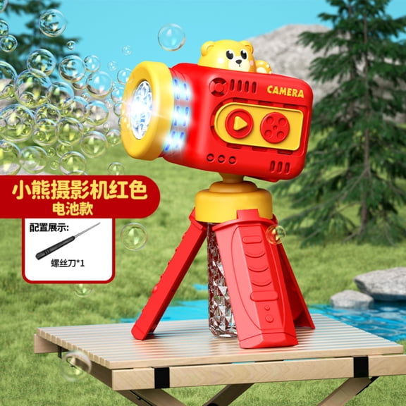 EclipseJewels Bubble Machine - Camera Shape Handheld Rechargeable Bubble Blower with Music & Lights, Includes Solution, Perfect Bubble Machine for Kids Outdoor Play,Red