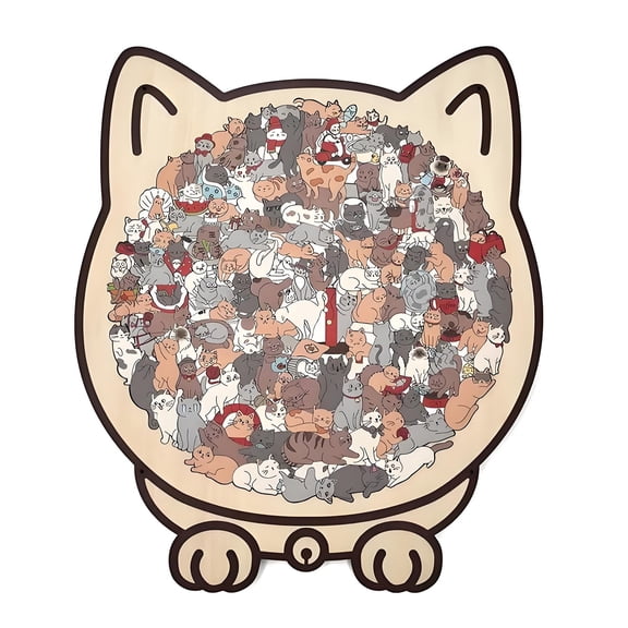 EclipseJewels Cat Shaped Wooden Puzzle - Cute Animal Jigsaw Toy, Unique Gift for Children and Friends, Fun Family Activity,A