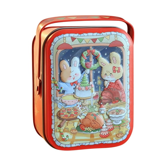 EclipseJewels Christmas Biscuit Tin with Lid, Metal Storage Jar for Cookies Candy, Empty Gift Tin with Handle for Holiday Present,A