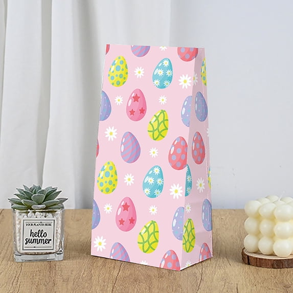 EclipseJewels Easter Bunny Egg Handheld Bag – 12 Pack Self-Adhesive Sticker Seal Party Favor Bags, Small Gift Candy Bag for Easter Celebrations, School Events & Holiday Parties,Pink