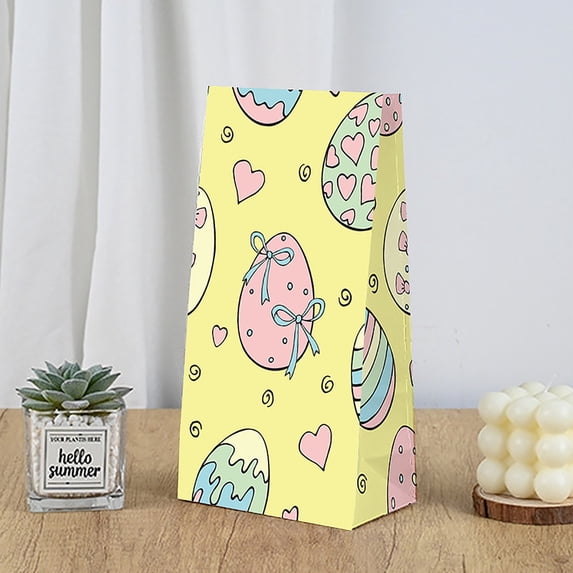 EclipseJewels Easter Bunny Egg Handheld Bag – 12 Pack Self-Adhesive Sticker Seal Party Favor Bags, Small Gift Candy Bag for Easter Celebrations, School Events & Holiday Parties,Yellow