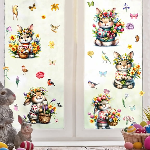 EclipseJewels Easter Bunny Egg Wall Decor - Self-Adhesive Snowflake & Fridge Stickers for Walls & Fridges, Cute Spring Easter Decor for Festive Home Atmosphere,multicolour