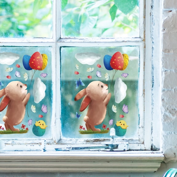 EclipseJewels Easter Stickers for Kids, FH-04 Double-Sided Printed Window Decals, 7.9x11.8 Inches for Car & Home Windows, Cute Holiday Room Decor,White