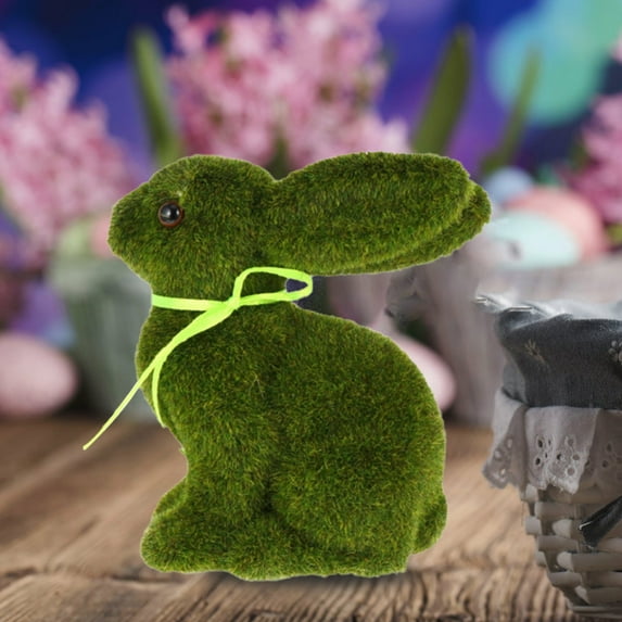 EclipseJewels Flocked Easter Simulation Animal Ornaments, 8 Inch Soft Rabbit Figurine for Spring Office Desk Decor, Cute Plush Bunny for Easter Gifts and Crafts,F