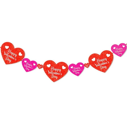 EclipseJewels Happy Valentine's Day Red Glittery Banner with Heart Decorations, Party Garland Photo Props, Love Themed Hanging Decor for Celebration,A