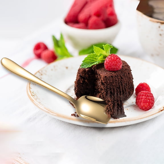 EclipseJewels Household High-Grade Frosted Stainless Steel Multi-Function Dessert Spoon, Elegant Tableware for Serving Cakes, Ice Cream, and Pastries, Durable Wooden Spoon Style Finish,Gold