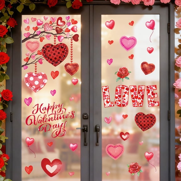 EclipseJewels “LOVE Happy Valentine's Day” PVC Static Window Stickers, Christmas & Holiday Party Window Decorations, Removable Cling Decals for Glass,muticolor