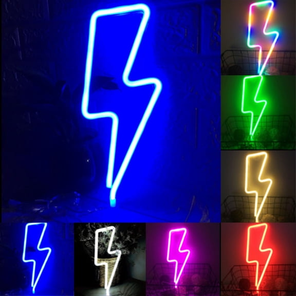 EclipseJewels Lightning Bolt LED Neon Light Sign for Wall Decor, Bedroom, Gaming Room, USB Powered Modern Light for Birthday, Holiday, Teen Room, Incandescent Christmas Lights Style, Multicolor