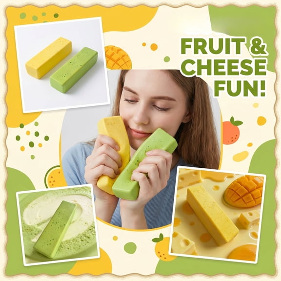 EclipseJewels Matcha Mango Cheese Squishy Bar - Slow-motion Finger Pinching Toy, Soft Relaxing Stress Relief for Adults, Squishy Cheese Sensory Decompression,Yellow