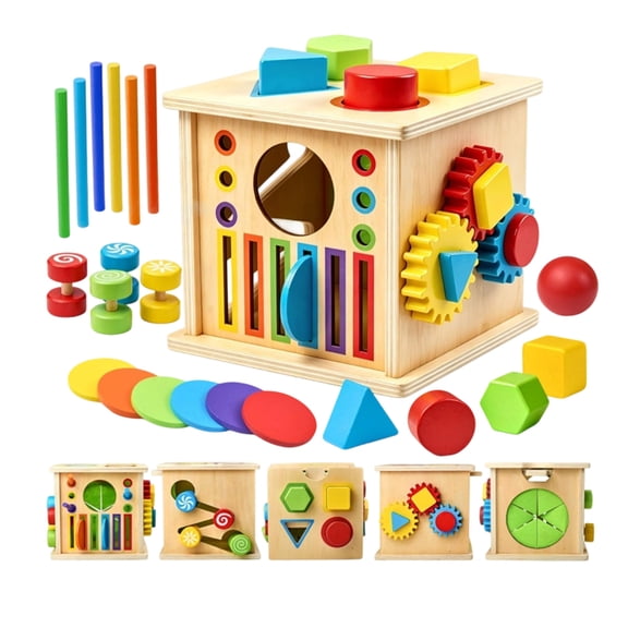 EclipseJewels Montessori Baby Toys 8-in-1 - Wooden Multifunctional Sensory Box, Object Permanence Coin Box, Helps Children Improve Arithmetic Skills & Color Recognition,As shown