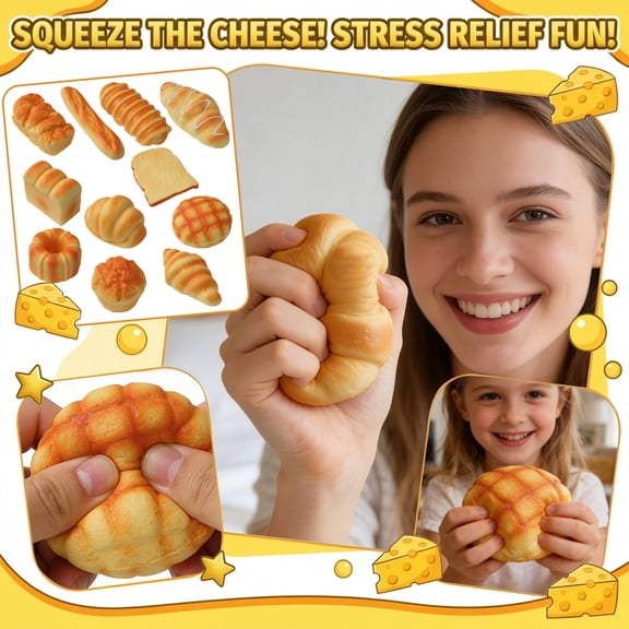 EclipseJewels Simulation Food Bread Squishy Cake - Slow Rising Decompression Squeeze, Kneading Music, Soft Stress Relief, Bread Squishy Realistic Shape,A