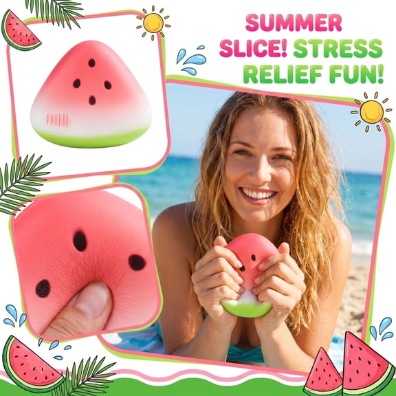 EclipseJewels Squishy Toy Watermelon - Summer Themed Realistic Squeeze for Stress Relief, Slow Rising Sensory Fidget, Watermelon Slice Squishy Balls Cute