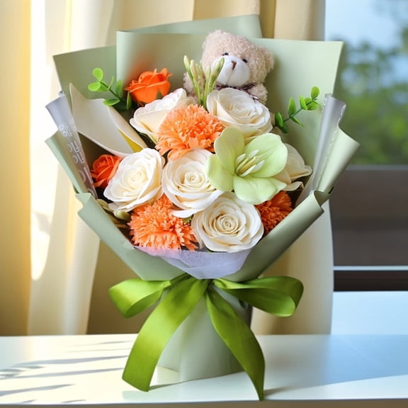 EclipseJewels Valentine's Day Gift Set for Girlfriend: Realistic Rose Soap Bouquet with New Design, Romantic Souvenir for Her, Long-Lasting Fragrant Artificial Flower Arrangement,Champagne