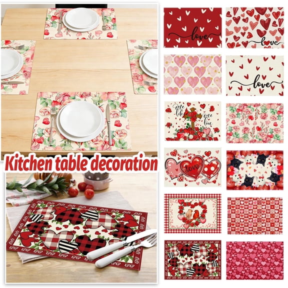 EclipseJewels Valentine's Day Placemats Set, Kitchen Table Decorations for Anniversary & Party, Romantic Dining Atmosphere Creator and Protective Table Mats,A