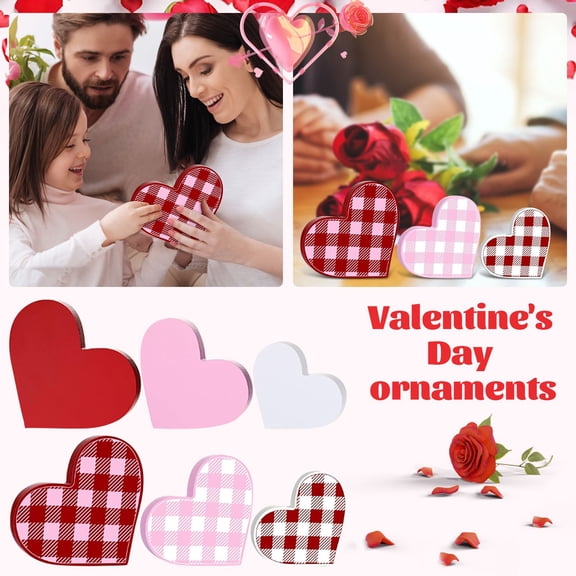 EclipseJewels Valentine's Day Wooden Ornaments Set of 6, Heart Shape Wedding & Party Decorations, Rustic Love Themed Wooden Products for Home,Multicolor