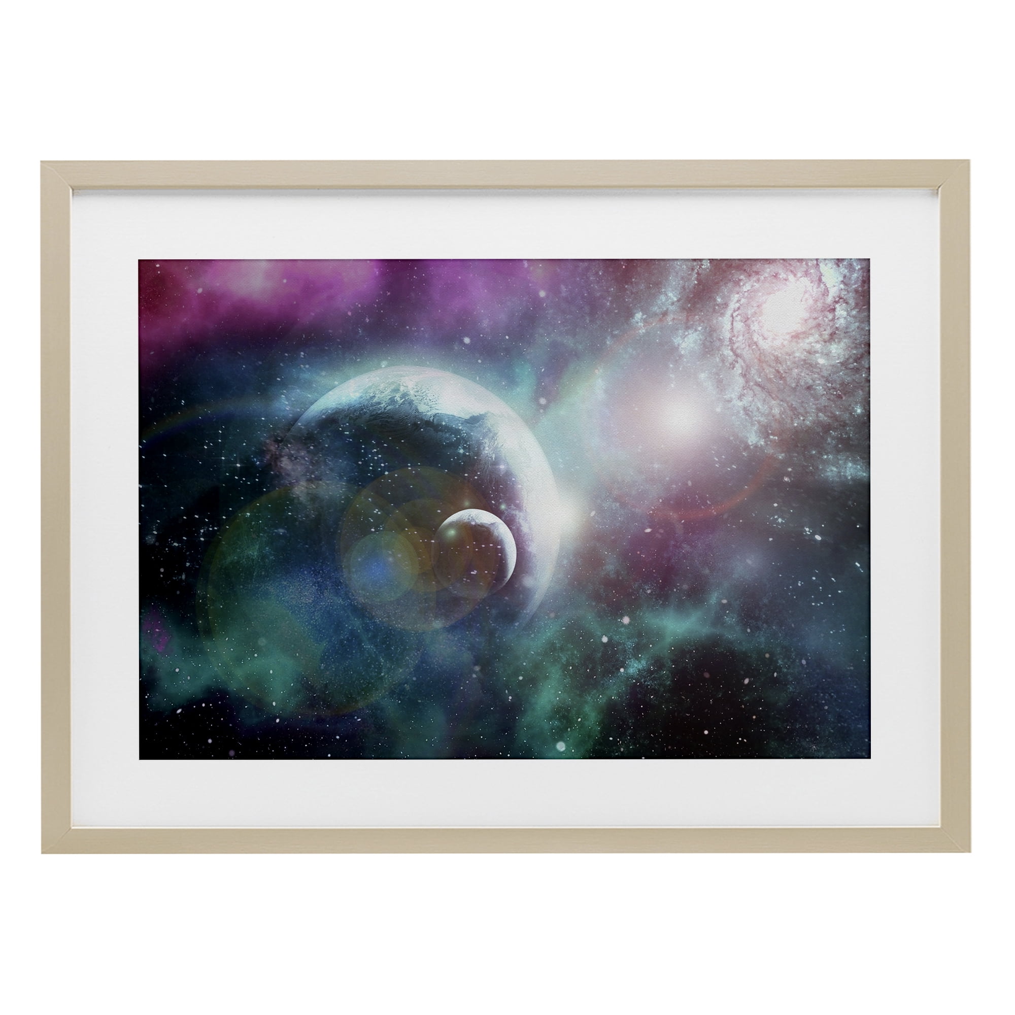 Eclipsing Cosmos Planets Birch Framed Print Under Glass, design by Ali Chris