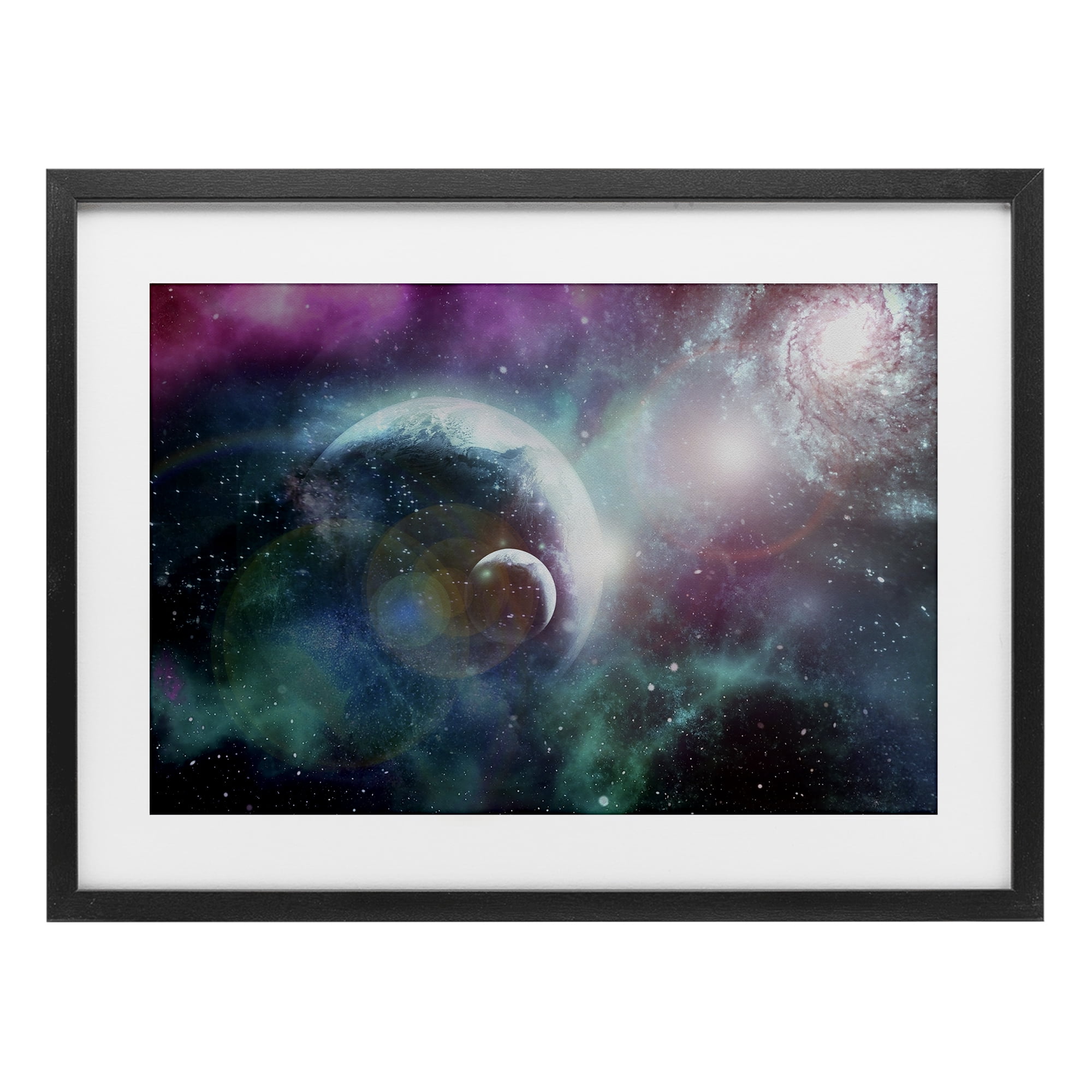 Eclipsing Cosmos Planets Black Framed Print Under Glass, design by Ali Chris
