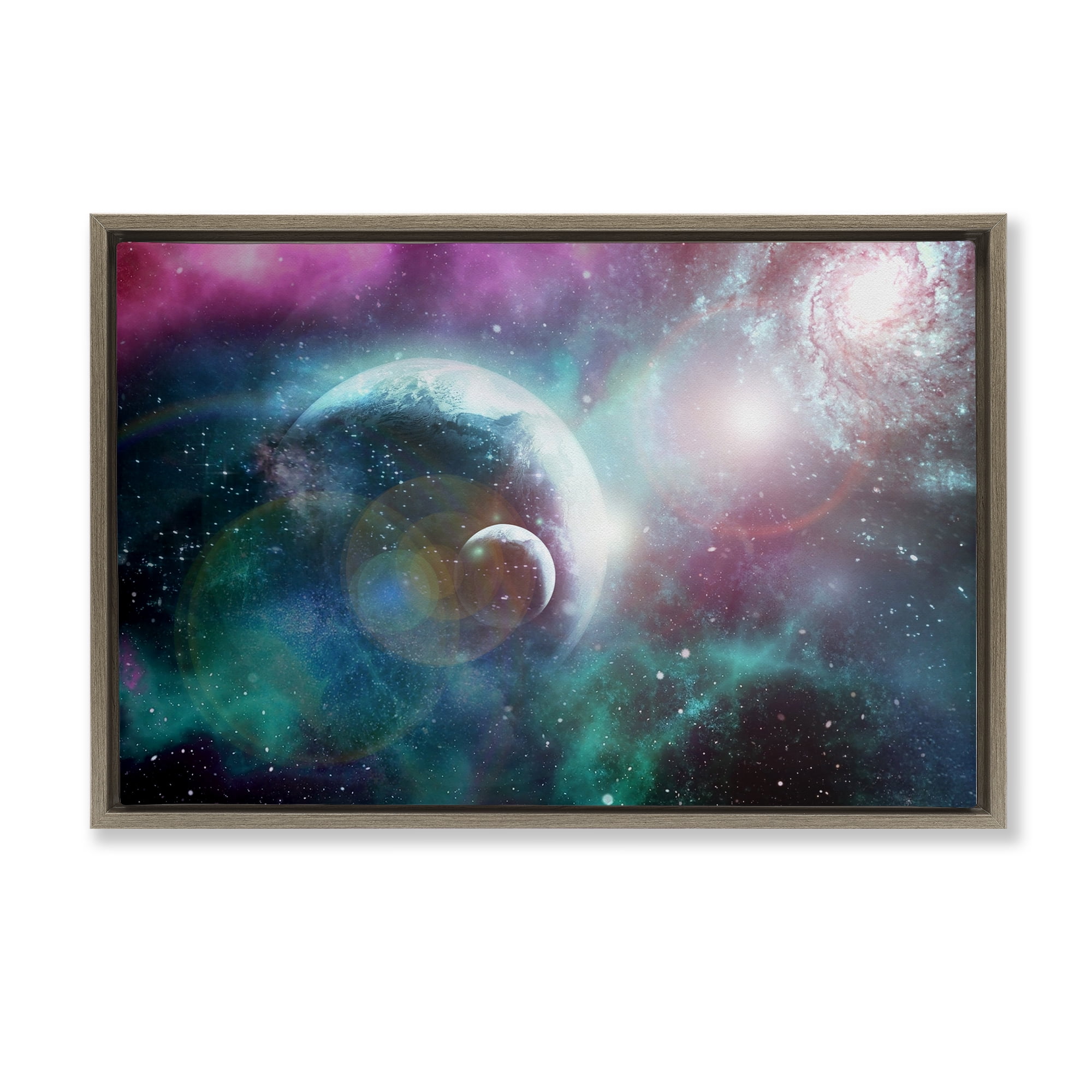 Eclipsing Cosmos Planets Brown Framed Floater Canvas Wall Art, design by Ali Chris